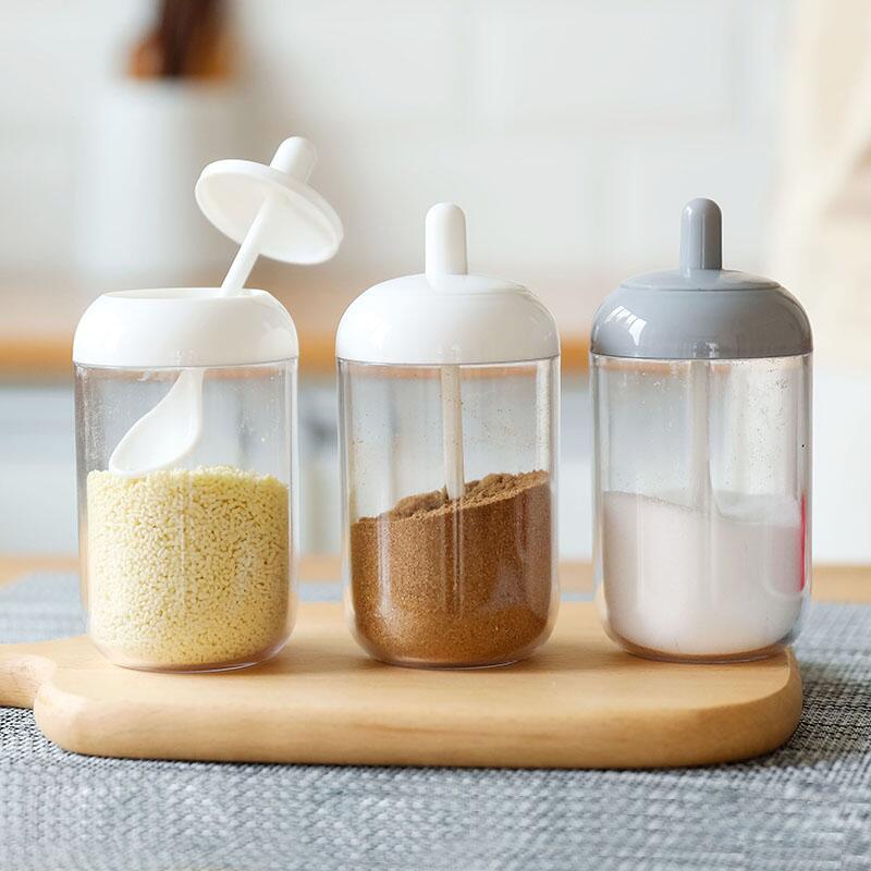 Kitchen Seasoning Bottle / Pepper Can Salt Bottles / Spice Salt Storage Organizers Box /  Kitchen Seasoning Container Jar With Spoon