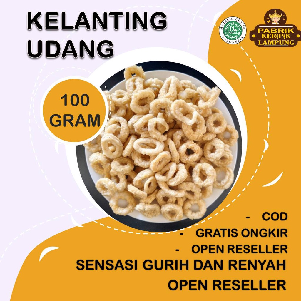 

100 Gr Snack Kelanting Udang Original By PABRIK KERIPIK LAMPUNG