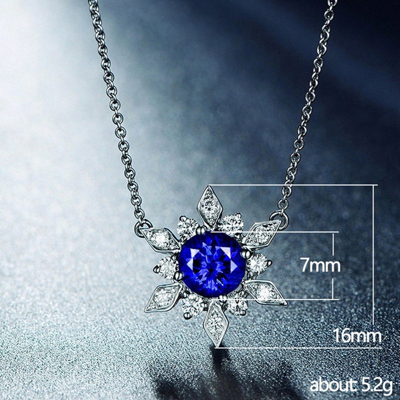 Kalung Desain Bunga CZ Warna Biru Untuk Wanita