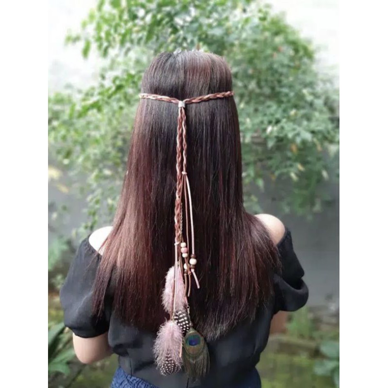 Hiasan Rambut Bulu Hiasan Kepala Bohemian Headband Aksesoris Rambut Tali Flexible