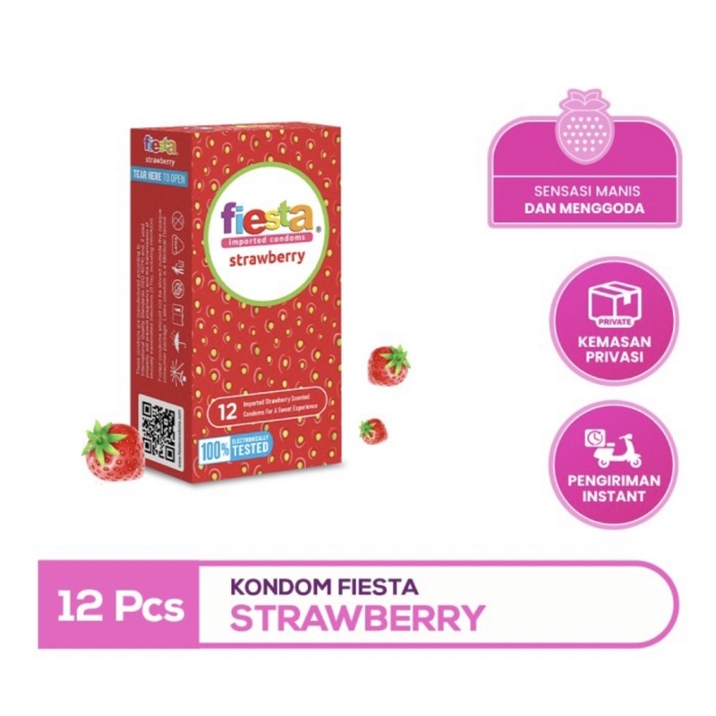 Kondom fiesta strawberry isi 3 &amp; 12 ( aroma strawberry ) privasi aman