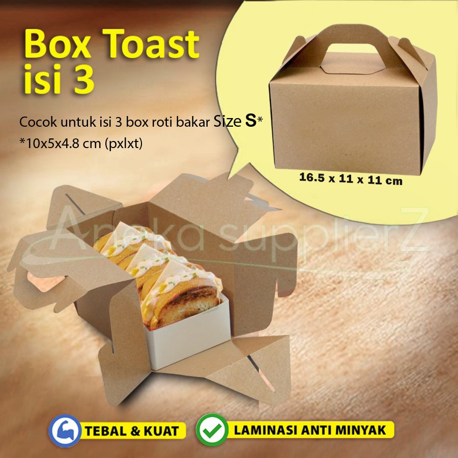 

Kotak Box Dus Take Away Toast Roti Bakar | KRAFT COKLAT - ISI 3 (S)| (12 pc)