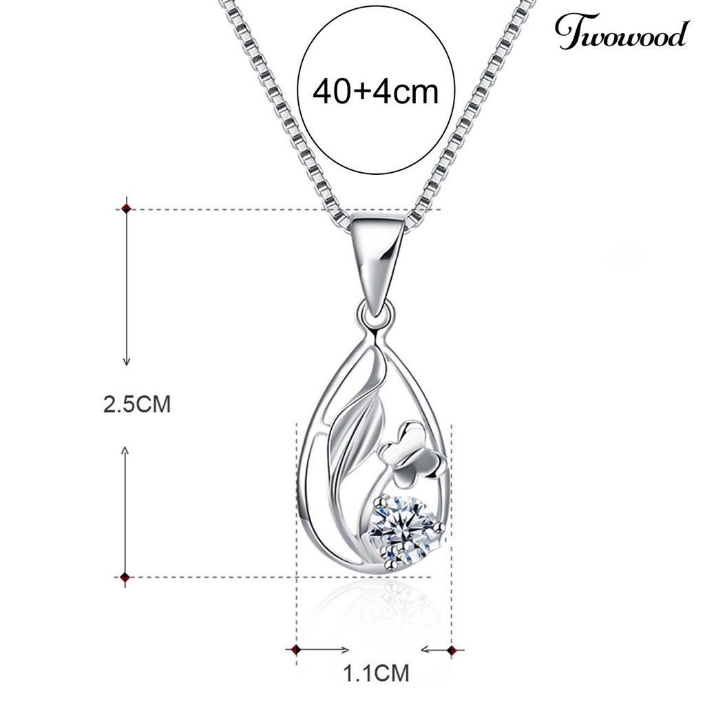 Kalung Klavikula 925 Silverhoo Model Hollow Water Drop Bunga Rumput Cubic Zirconia Untuk Kencan