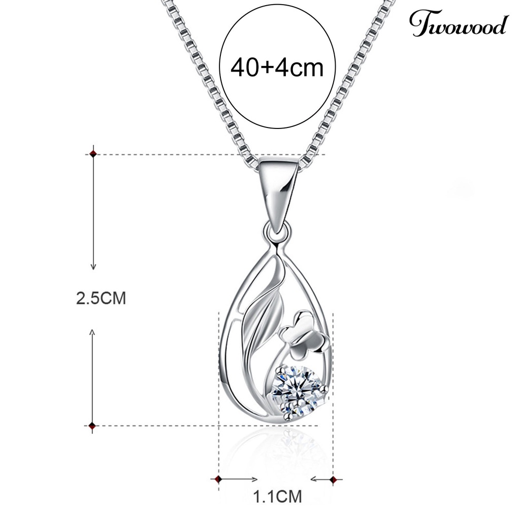 Kalung Klavikula 925 Silverhoo Model Hollow Water Drop Bunga Rumput Cubic Zirconia Untuk Kencan