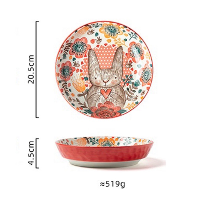 Piring Cantik Piring Keramik Piring Set Piring Lucu - Rabbit Merah