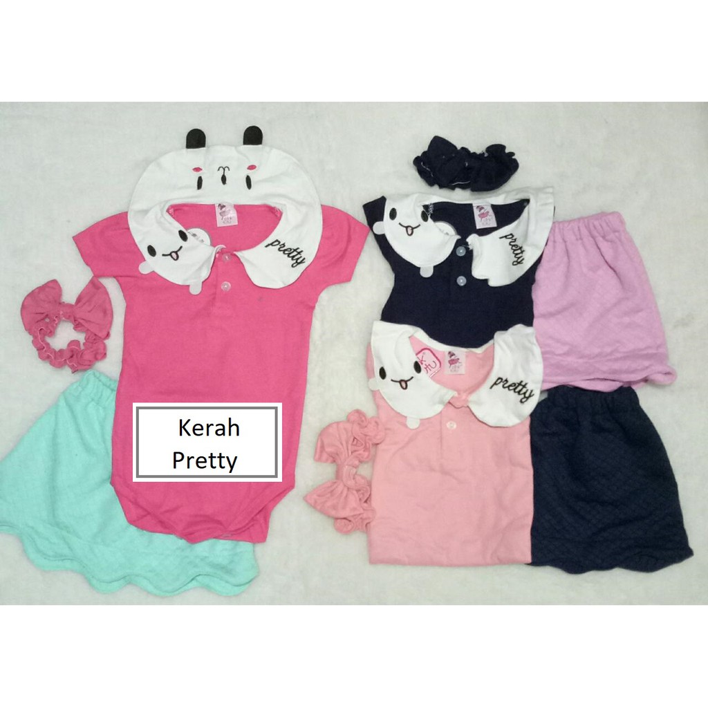 3in1 Set Jumper Kerah Pretty + rok + bandana Newborn baby girl Gift set CBKS AM