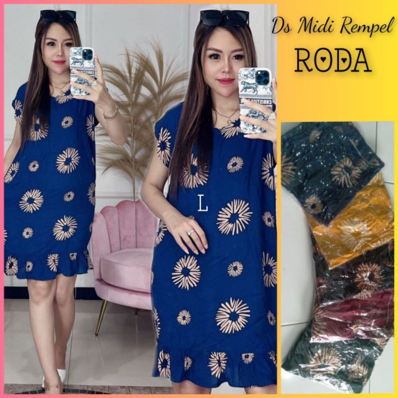 DASTER MIDI REMPEL RODA JUMBO MURAH BISA UNTUK BUMIL BUSUI RESLETING DEPAN LENGAN PENDEK RAYON