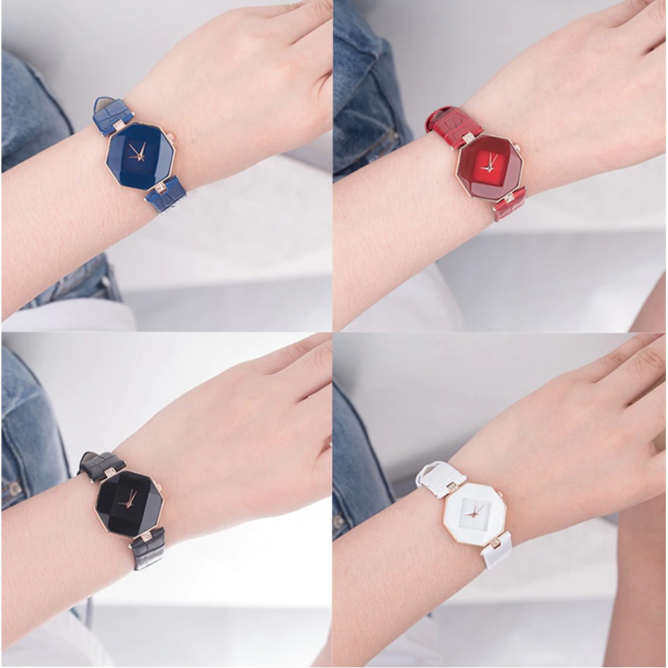 Geneva Fashion Strap Leather Jam Tangan Wanita ( Group ) - Diamond