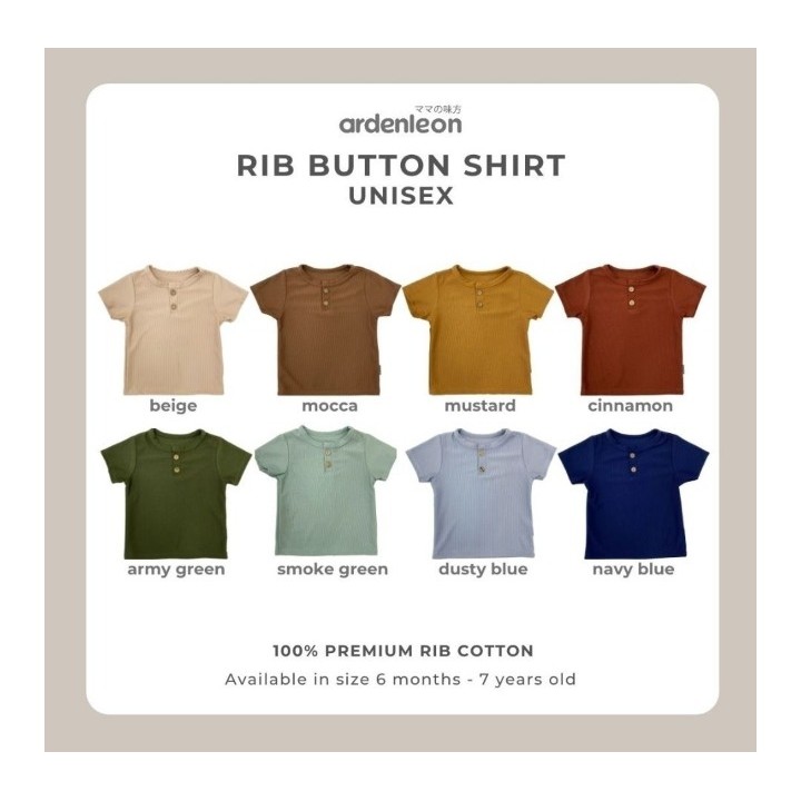 ARDENLEON (4-7thn) Unisex Rib Button Shirt Atasan Anak Tshirt anak Pakaian Anak ARDEN LEON CBKS-2