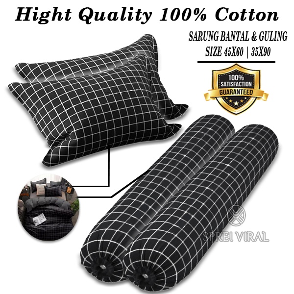 Sarung Bantal Guling Motif Kotak Hitam Aesthetic Korea