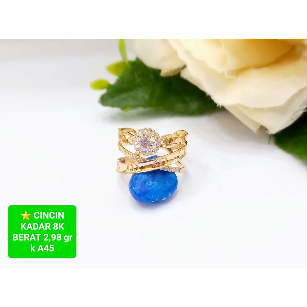 Cincin emas asli crm fashion wanita dewasa kadar 375/8karat solitaire