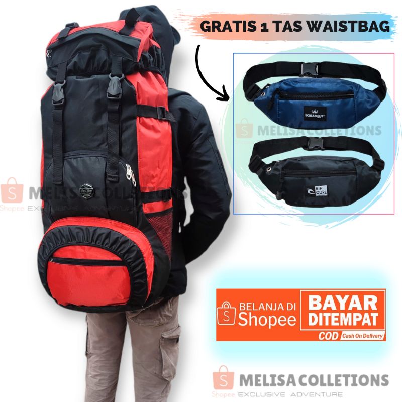 TAS RANSEL GUNUNG MURAH BESAR 75LITER GRATIS 1 TAS WAISTBAG/ Tas Gunung,Tas Mudik,Tas Traveling , Tas Kemping , Tas besar