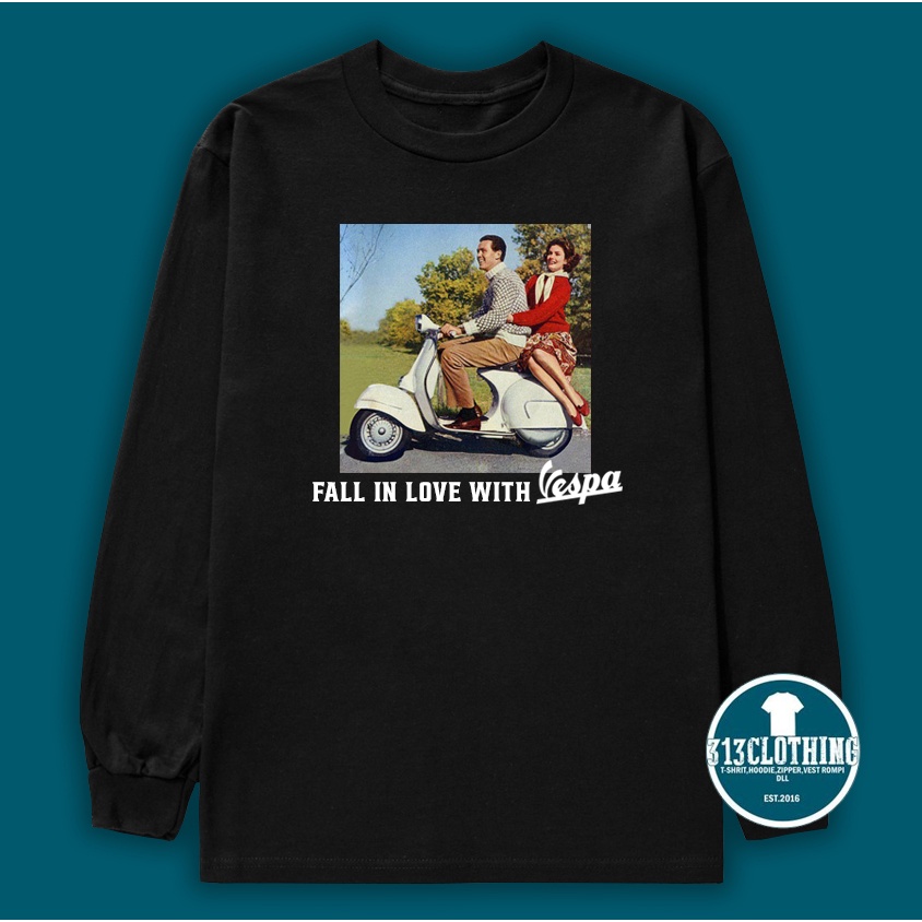 T-Shirt Baju Kaos Vespa Lengan Panjang Kaos Pria Lengan Panjang Vespa Fall In Love Baju Panjang Vesp