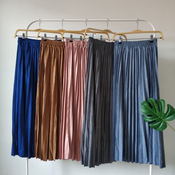 Rok Import Suede Pleated Prisket Maxi Panjang Hongkong Bangkok China