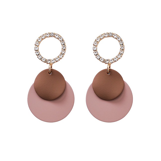 LRC Anting Tusuk Fashion Gold 925 Silver Needle Round Geometric Contrast Painted Earrings D42759