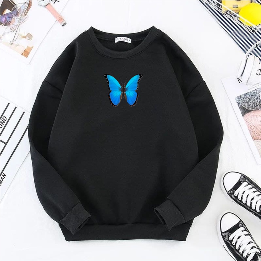 Sweater Wanita Buterfly Sweater Sweater Fleece Big Size Sweater Crewneck