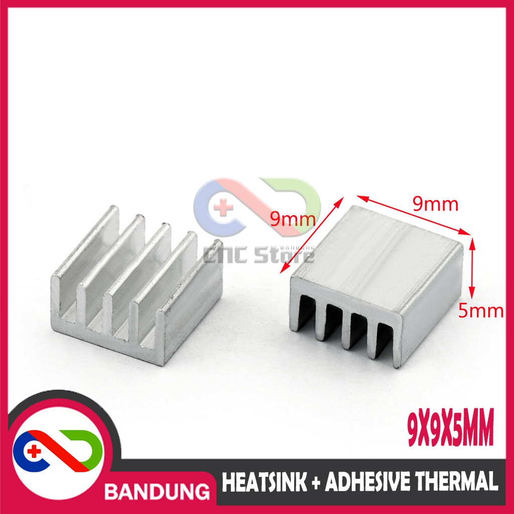 HEATSINK 9X9X5MM ALUMINIUM PLUS ADHESIVE THERMAL PAD PENDINGIN A4988 HEATSINK IC