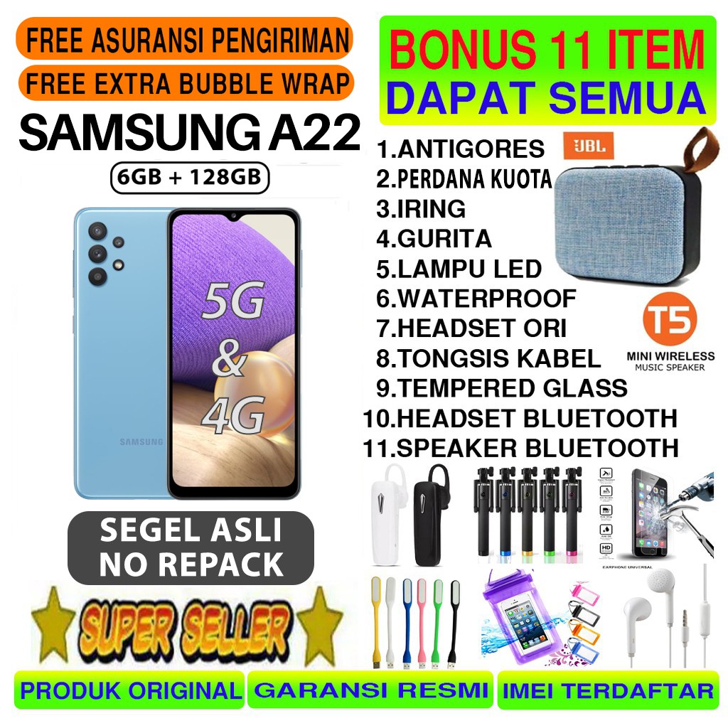 SAMSUNG GALAXY A22 5G & A22 6/128 GB 6GB 128GB GARANSI