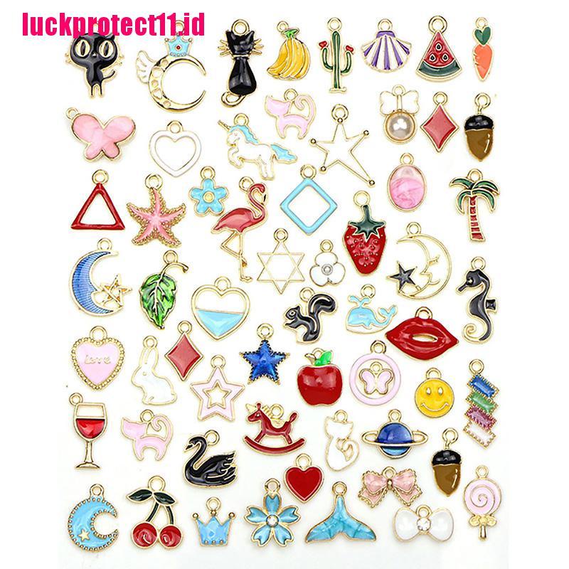 60pcs / Set Liontin Enamel Bentuk Buah Hewan Campuran Untuk Perhiasan Kalung Charms