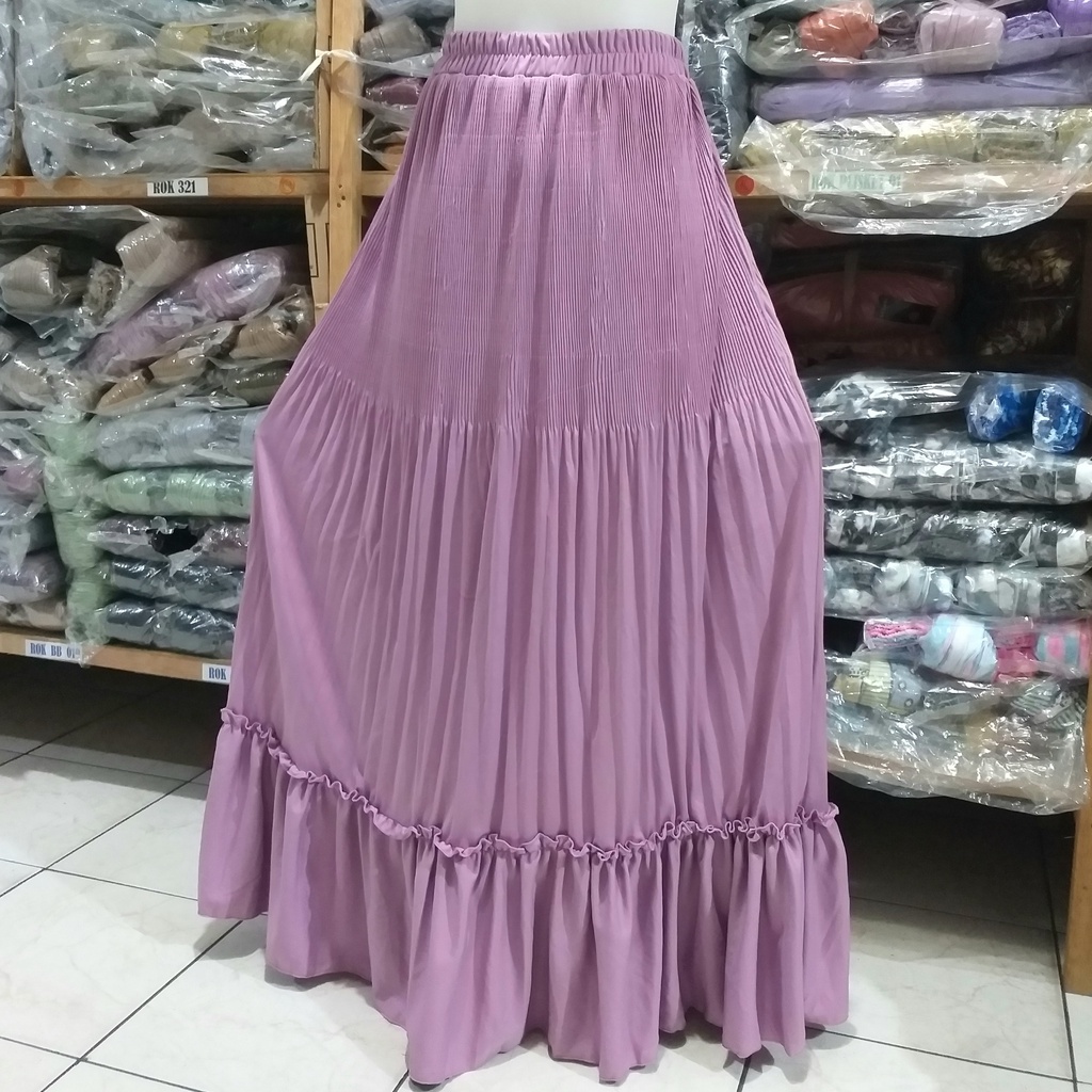 Rok panjang Plisket Lidi Cabang Rok muslim/Mayung/Payung Longgar/jumbo Bawahan Terbaru Termurah Terlaris-Dusty purple