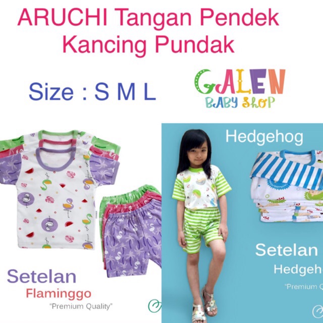 Aruchi Baju  Baby Pakaian Bayi  TANGAN PENDEK Oblong KANCING 