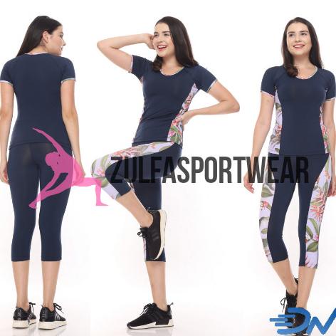Baju senam aerobik set baju olahraga jumbo wanita biru