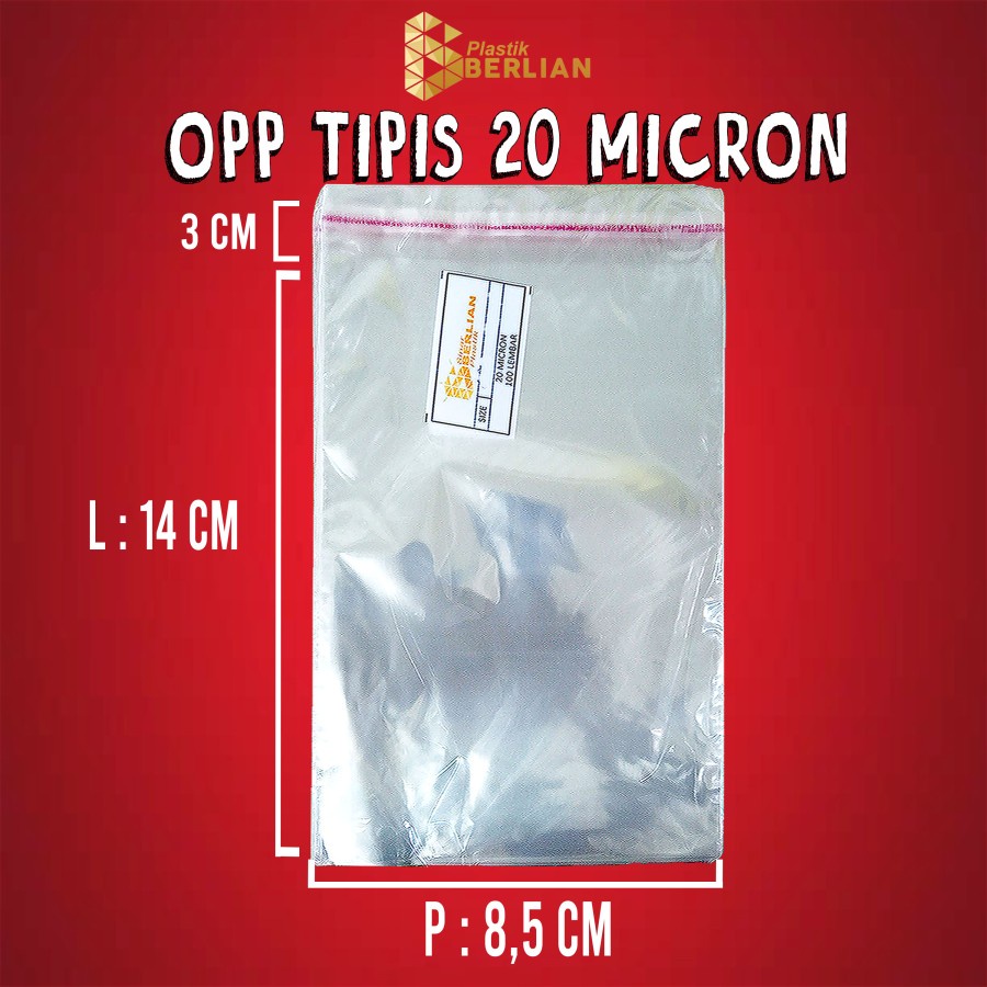 

8,5 x 14 cm Plastik OPP TIPIS (100 lbr) lem/seal