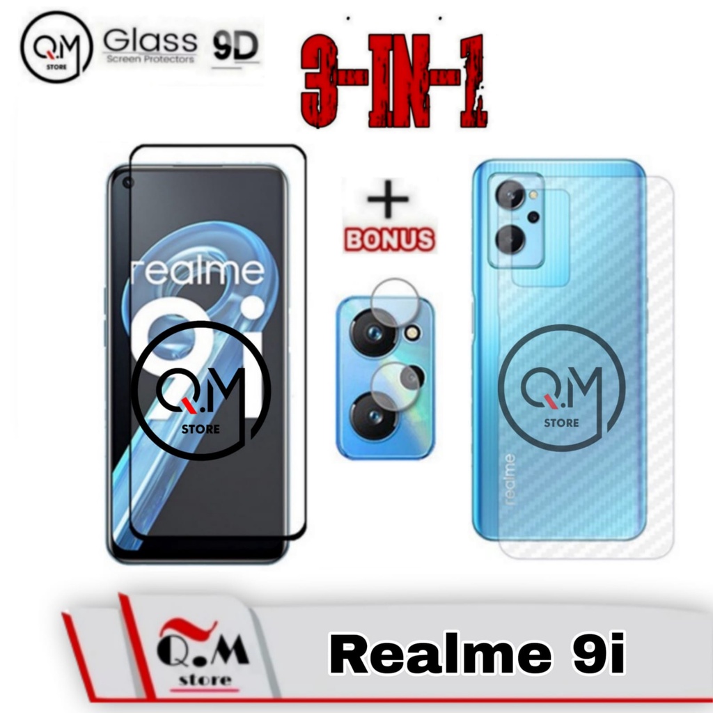 Paket 3in1 Tempered Glass Layar 9D Realme 9i / Realme 9 Pro Plus / Realme 9 Pro Anti Gores Pelindung Layar