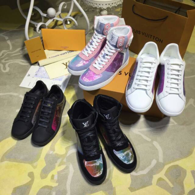 Pesanan 37 ori leather sneaker LV rainbow tinggi supermirror