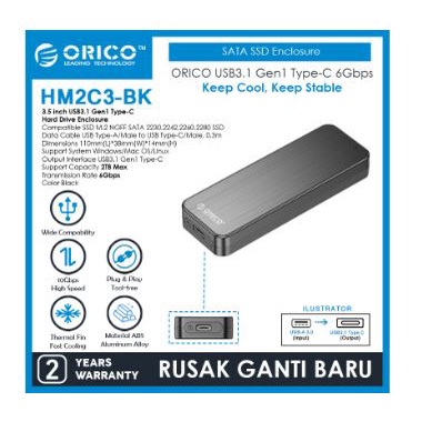 Ssd m2 enclosure orico Ngff sata usb3.1 type-c 6Gbps 2280 hm2c3 - casing m.2 b-key external hm2-c3