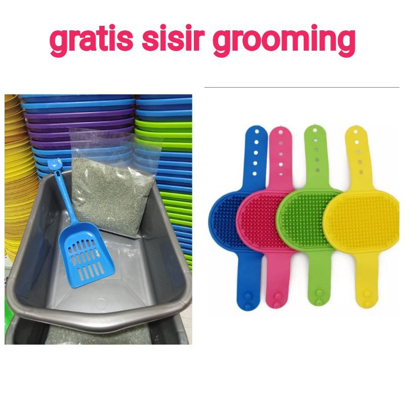 Cat Litter Box / Bak Pasir / Kotak Bak Pasir Kucing Gratis Sisir Karet Grooming/Paket Murah