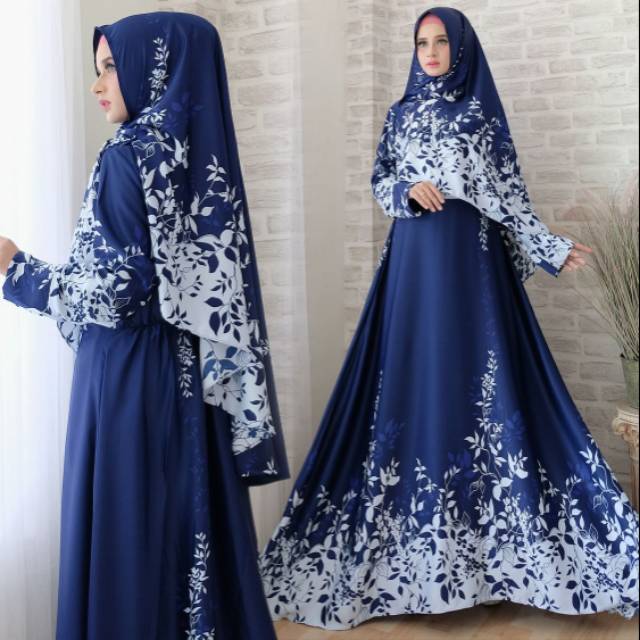 GAMIS SYARI KHADIJAH K NAVY | 850gr Maxmara Busui Polos Antem Basic Cadar Syari Murah Haji Umroh