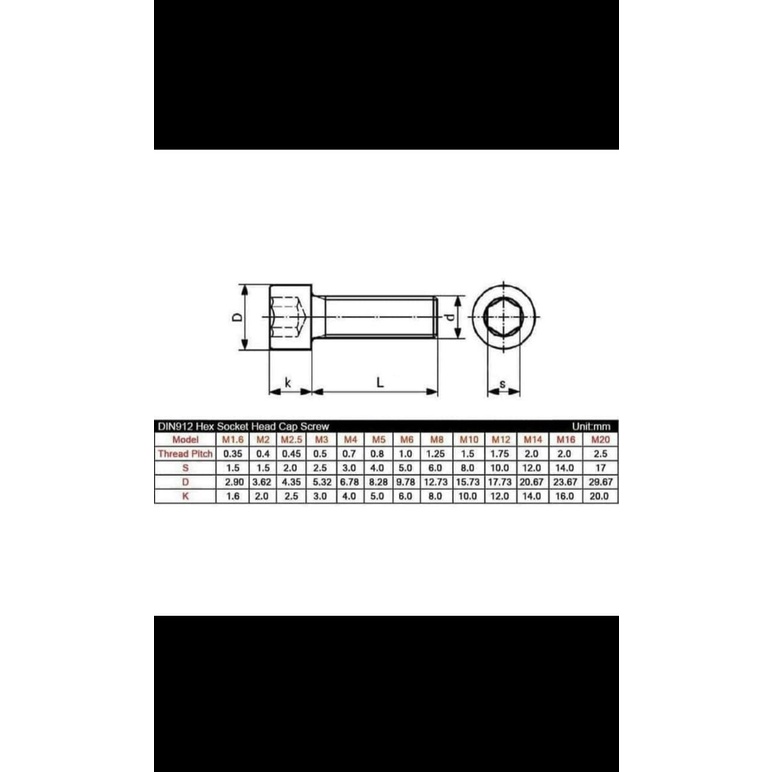 Grade 12.9 / Baut L Baja M14x50 / Hex Socket M14 Pitch 2,0 Kunci L 12