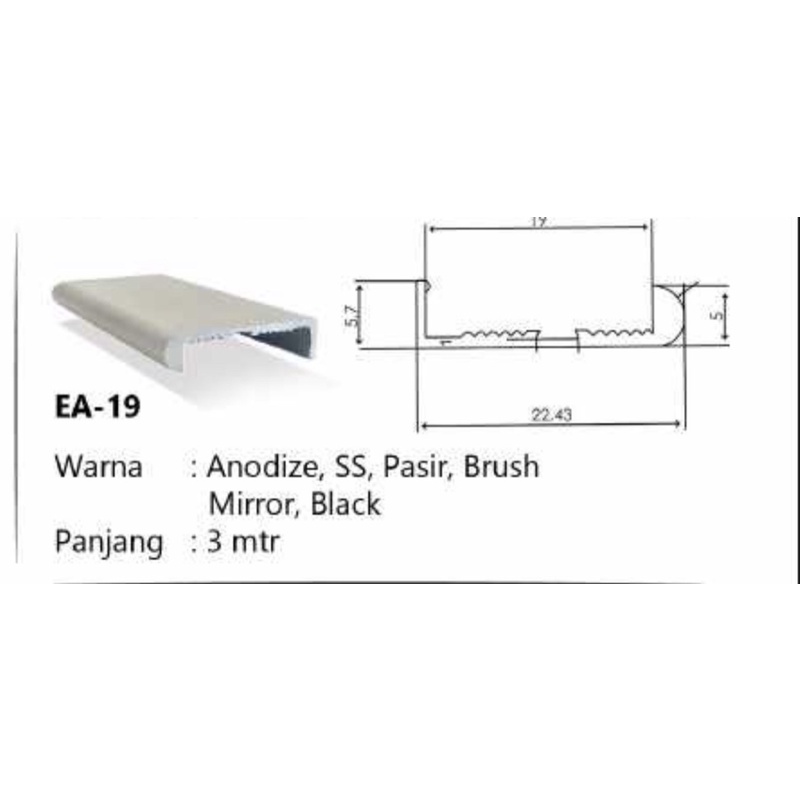 1 BATANG EDGING ALUMUNIUM EA-19 MIRROR HUBEN