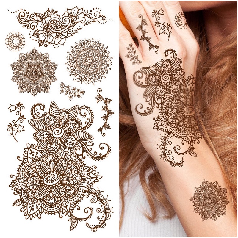 Stiker Henna Tatto Motif Henna Temporer Mahendi Instan Decal Putih White