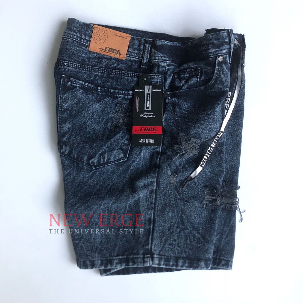 Jeans pendek sobek pria jumbo big size 32 - 44