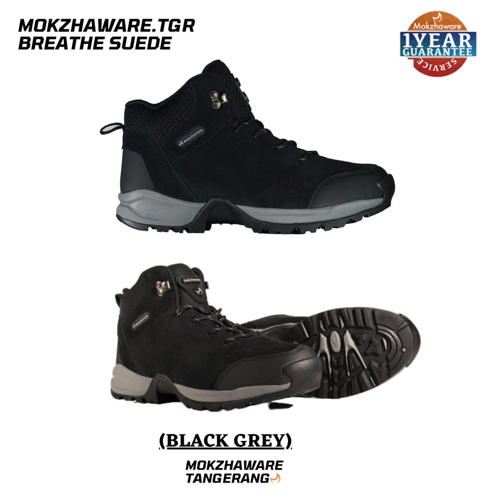 SEPATU MOKZHAWARE BREATHE SUEDE BLACK GREY | GARANSI 1 TAHUN | OUTDOOR | HIKING | GUNUNG