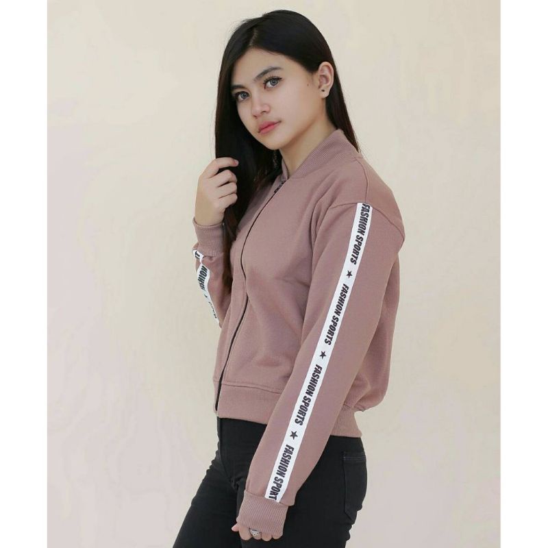 jaket wanita BOMBER CROP SPORT /murah trendy / jaket santai wanita/FASION WANITA - gudang fashion / crewneck - bahan fleece soft