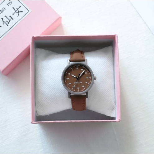 OVERFLOWS.ID Jam Tangan Analog Bulat Strap Kulit Suede Empuk Kecil Model simple Ala Korea-COFFEE