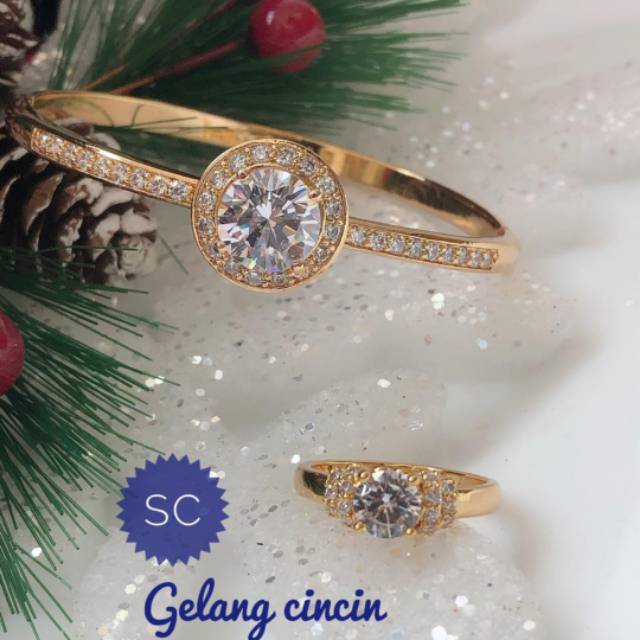 (JUL) TERMURAH Set Perhiasan Lapis Emas Xuping Gelang Cincin Permata Berlian Gold Mewah Titanium