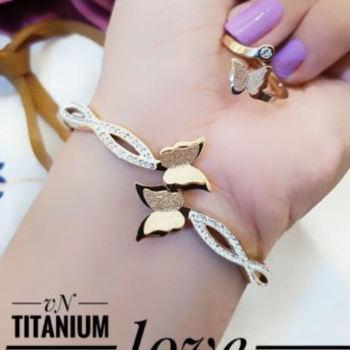 Titanium Gelang dan Cincin kupu kupu 2602n