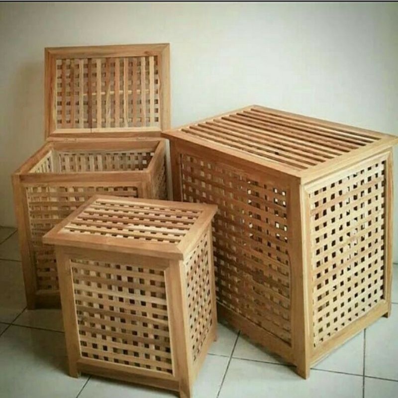 Laundry Box Kotak Tempat Penyimpanan Pakaian Laundry Kayu Jati Finishing