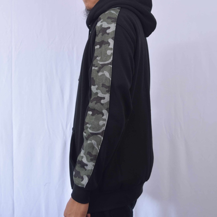 Sweater Hoodie Strip Loreng Hitam Army Pria Jumbo Big Size - Hitam