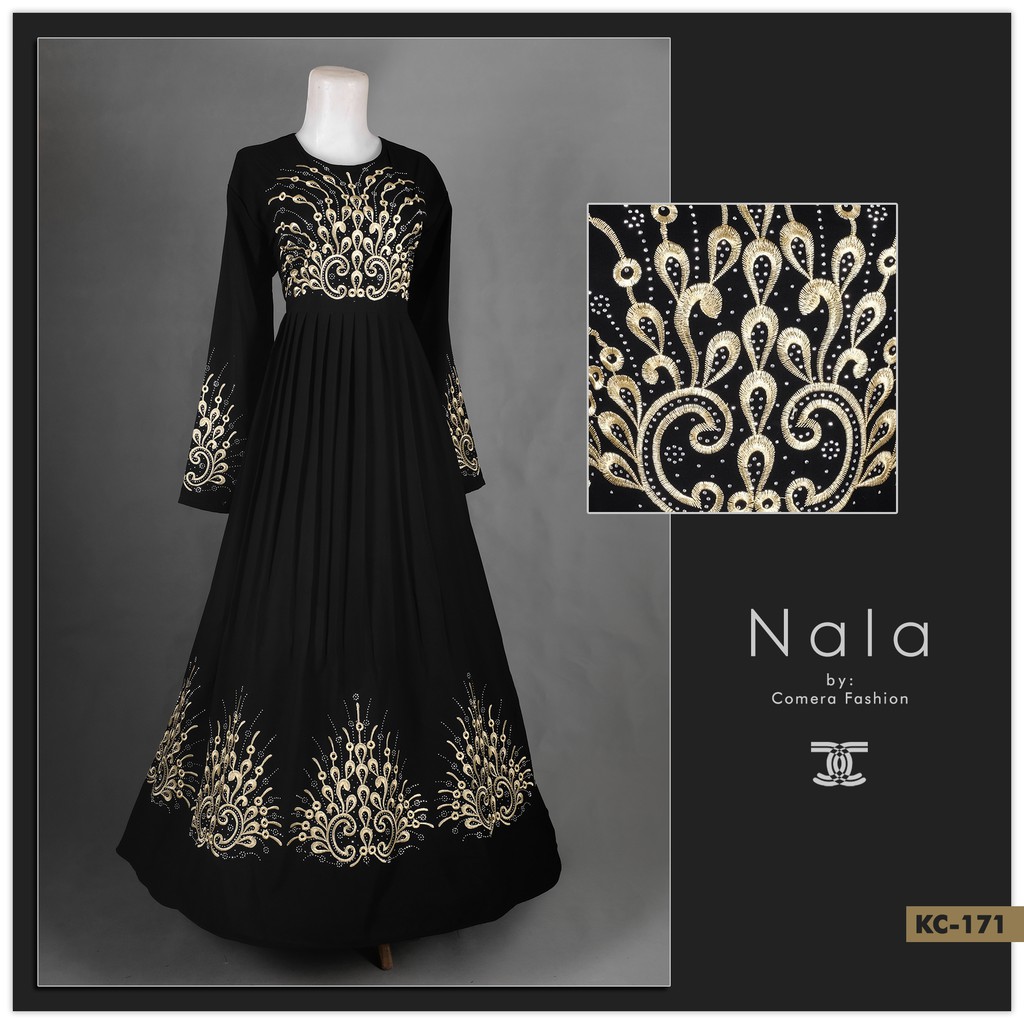 GAMIS Hitam Bordir/Gamis Pesta/Gamis Brukat/Gamis terbaru KC-171