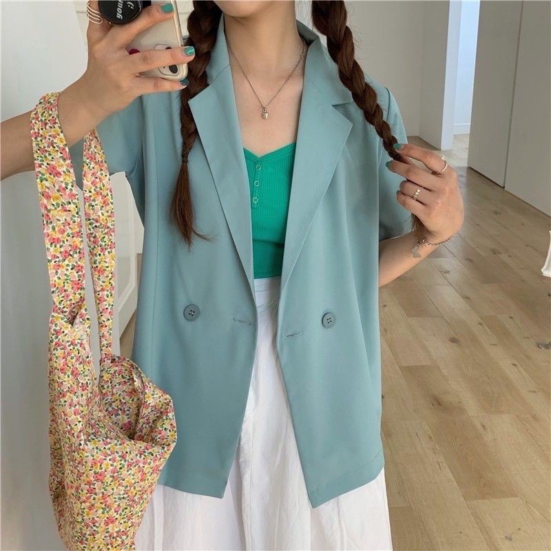 Preloved lilac/ blue grey woman blazer lengan pendek wanita simple all size