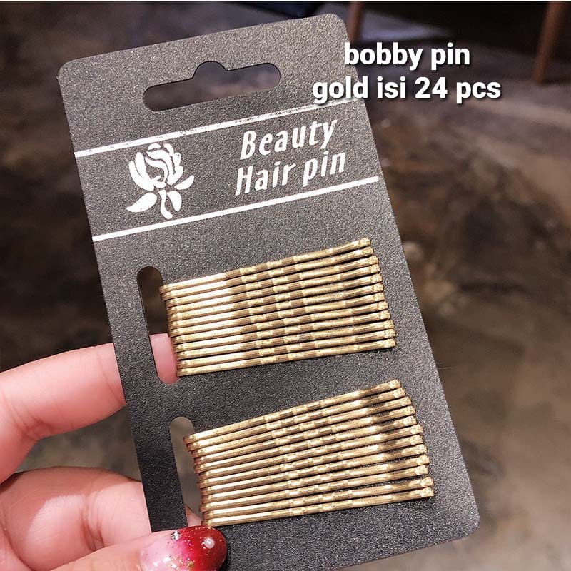 BOBBY PIN GOLD GOLDEN EMAS BROWN ISI 24 PCS / JEPIT RAMBUT WANITA / AKSESORIS IMPOR KOREA