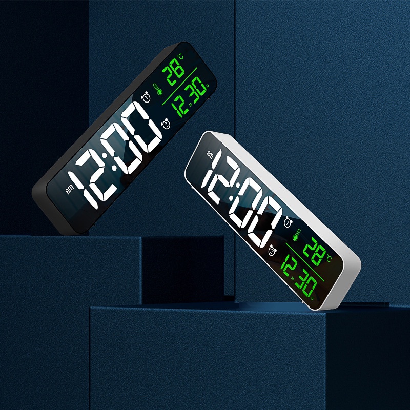 Jam Digital Fashion Jam Cermin LED Untuk Rumah Ruang Tamu Kamar Tidur Kantor Hiasan Dinding Music Alarm Clock Dengan Termometer Suhu Kalender LED Digital Display