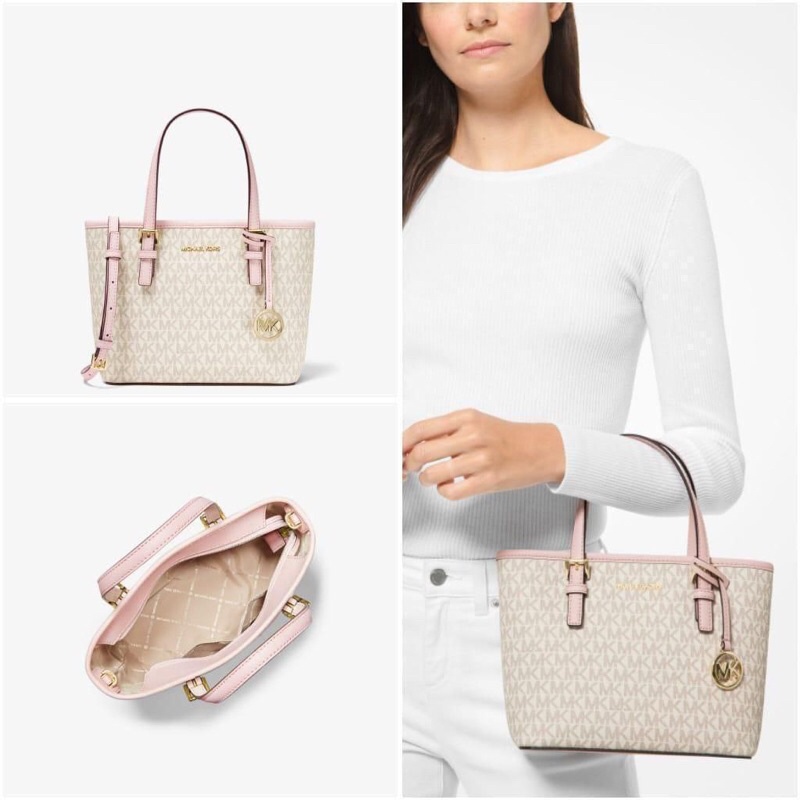 MK Jet Set Travel Extra-Small Logo Top-Zip Tote Bag Powder Blush Multi // 22-25*19 cm