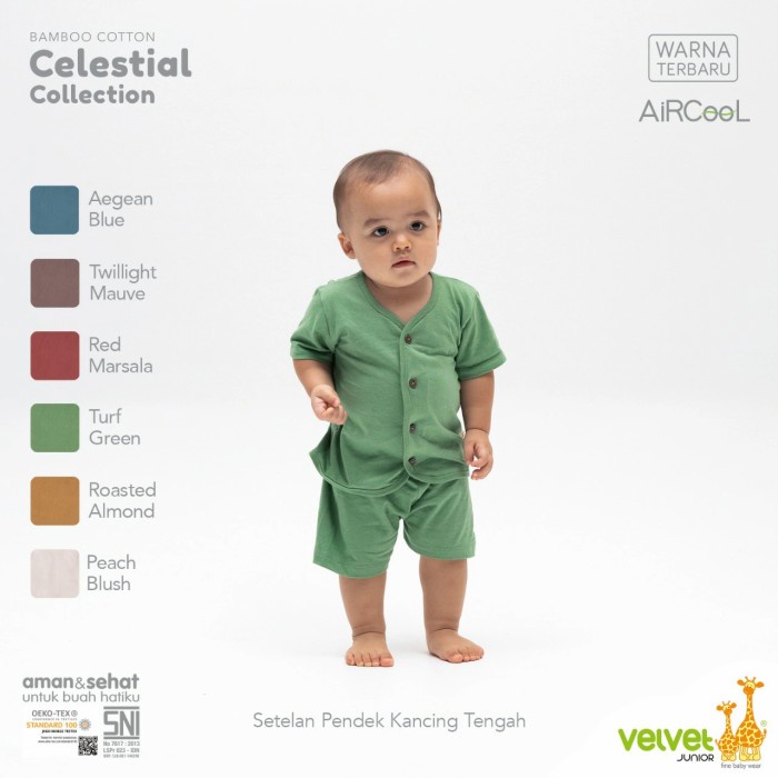 VELVET Junior Celestials Setelan Lengan Pendek Kancing Depan Baju Bayi