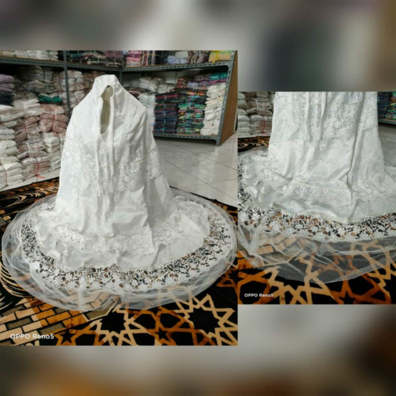 mukenah sutra renda ful renda coklat